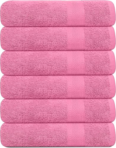 KAHAF COLLECTION 100% Cotton Bath Towels, 24x48 Pack of 6 Towels, Quick Dry, Highly Absorbent, Soft Feel Towel, Gym, Spa, Bathroom, Shower, Pool, Luxury Soft Towels (Pink, 24x48-6 Pack) - color: Pink, size: 24x48 - 6 Pack