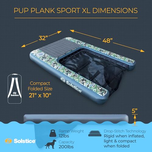 SOLSTICE Inflatable Pup Plank, Dog Water Ramp for Boats & Docks, Boost Step - size: XL Camo (200 Pounds)