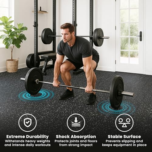 bemaxx Gym Mats Set - 18 pcs EVA Interlocking Foam Floor Tiles (12.6"x12.6"x0.4") 18sqft Protective Gym Flooring Sports Home Workout Exercise Mats Puzzle Garage Fitness Play-Room Pool Treadmill Bike - color: Rubber Top, size: 18 Tiles | 18 sq ft