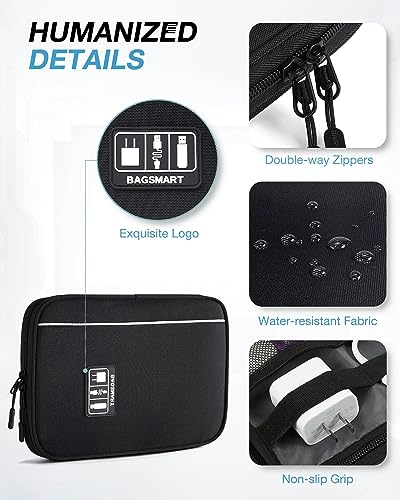 BAGSMART Large Electronics Travel Organizer Case, Tech Accessories Cord Storage Bag for Phone, Power Bank, SD Card, Cables, Black - color: Black
