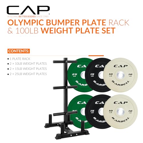 CAP 2-inch Olympic Bumper Plate Weight Set | 100-370 lbs | Multiple Colors | Storage Rack Optional - size: 100 lb - Set with Rack, style: COMPETITION