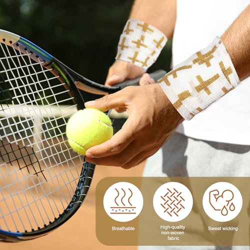 Geiserailie 12 Pack Christian Athletic Tapes 2 Inch x 5 Yards Self Adhesive Bandages Sports Wraps Breathable Elastic Wrap Non Woven Bandage for Wrist, Ankle, Baseball Football (White and Gold) - color: White and Gold