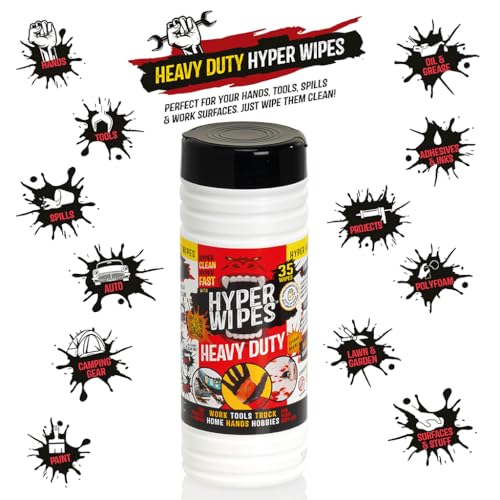Juniper CLEAN Hyper Wipes, 4 Pack Heavy Duty Hand & Tool Cleaning Wipes, 8"x12" Multi-Surface Cleaning Wipes, Degreasing, All Purpose Cleaner, Mechanic, Work Wipes, 140 Count Canister - size: 35 Count (Pack of 4)