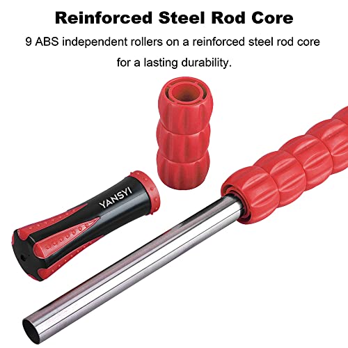 YANSYI Professional 9-Roller Deep Tissue Massage Stick - Portable Muscle Recovery Roller for Athletes, Relieves Post-Workout Soreness & Leg/Back Pain - Portable Physio Tool (Red) - color: Red