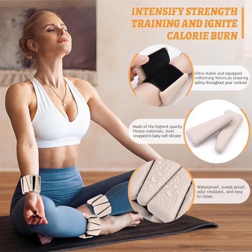 BECOJADDE Ankle Weights Set of 2 (1 lb/2 lb/3 lb Each) Adjustable Wrist Weights for Women Men Wearable Arm Leg Weight for Pilates, Running, Walking, Workout, Yoga - color: Beige, size: 2 Lb Pair (1 Lb Each)