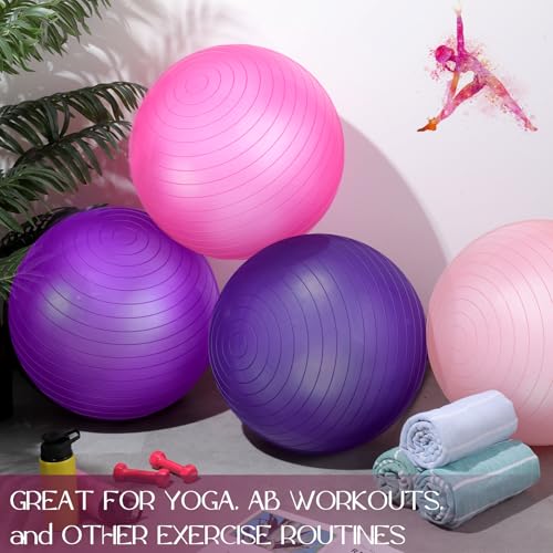 Leyndo 4 Pcs 26 Inch Yoga Exercise Ball Pilates Pregnancy Birthing Fitness Ball with Quick Pump Anti Burst for Improved Posture, Balance, Yoga, Pilates, Training - color: Vivid Color
