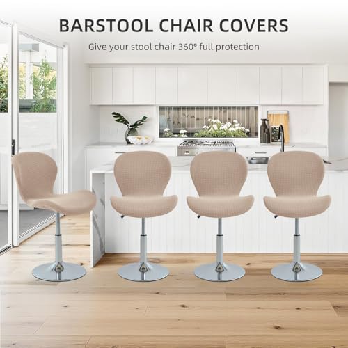 Gollense Bar Stool Covers with Backs, Set of 4 Stretch Jacquard Barstool Seat Covers, Washable Swivel Pub Counter Height Chair Slipcover Protector for Home Kitchen Cafe (Jacquard-Khaki) - color: Jacquard-khaki