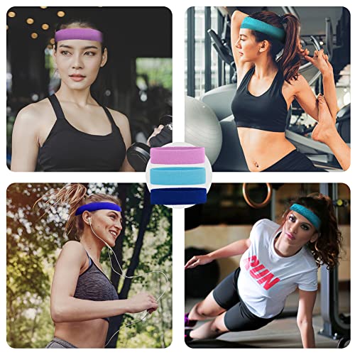 3 Pack Men & Women Sports Sweatbands Headbands - color: Purple,Sky blue,Blue