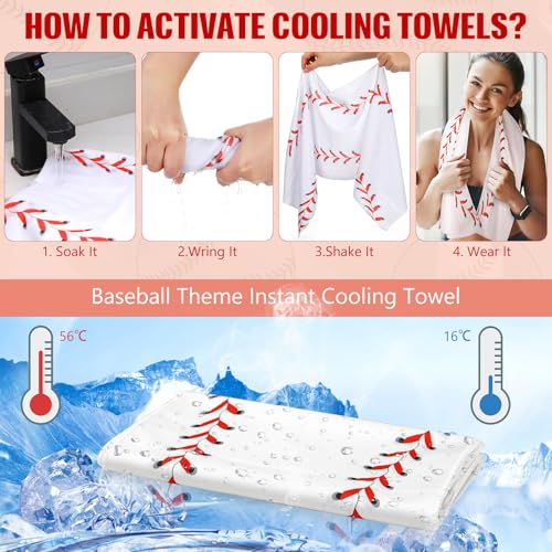 18 Counts Cooling Towels, Softball Towel Breathable Chilly Ice Towels, 40"x12" Cooling Towel for Baseball Team Coach Gift Training, Cold Sweat Rag for Sport (White, Baseball) - color: White, style: Baseball