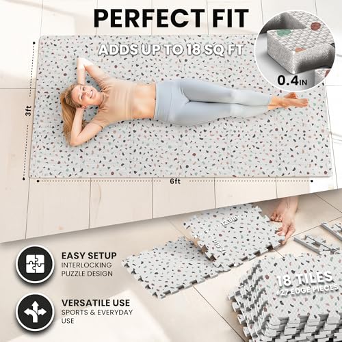 bemaxx Gym Mats Set - 18 pcs EVA Interlocking Foam Floor Tiles (12.6"x12.6"x0.4") 18sqft Protective Gym Flooring Sports Home Workout Exercise Mats Puzzle Garage Fitness Play-Room Pool Treadmill Bike - color: Confetti, size: 18 Tiles | 18 sq ft