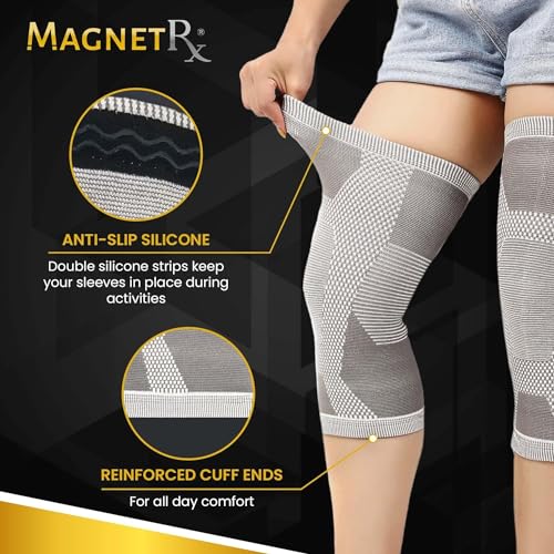 MagnetRX® Magnetic Knee Sleeve – (2-Pack) Effective Compression Knee Brace with Magnets for Knee Comfort & Recovery – Magnetic Knee Brace Support (Medium) - size: Medium (Pack of 2)