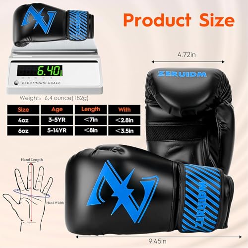 Kids Boxing Gloves 6 oz Youth Training Sparring Gloves for 3–12, Leather Ventilated Mesh, Boys Girls Junior Punching Gloves for PunchBag Focus Pads MMA Muay Thai Kickboxing - color: Blue