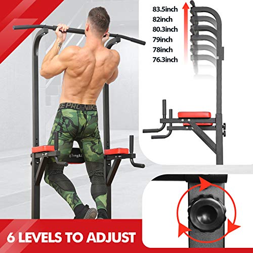 BangTong&Li Power Tower, Pull Up Bar Dip Station/Stand for Home Gym Strength Training Workout Equipment - color: black+red