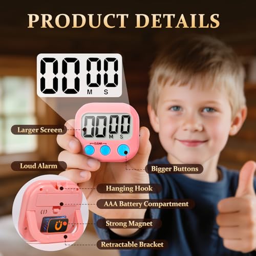 6 Pack Digital Kitchen Timer Small Classroom Timers for Kids Teachers (Blue&Pink) - color: Blue&pink