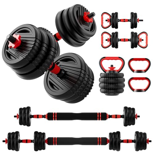 Adjustable Dumbbell Set, 10/20/30/45/70/90lbs Free Weights Dumbbells Set, 5 in1 Dumbbells Set Used as Barbell, Kettlebells, Push up Stand,Weight Plate, Adjustable Weight Set for Home Gym - color: 20LBS(10LB PAIR)