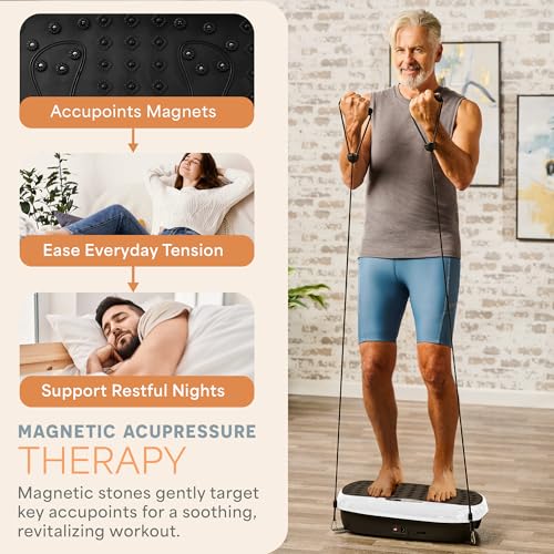 Lifepro HexaPlate Lite Vibration Plate Exercise Machine — Magnetic Acupoints, 99 Speeds & 10 Presets Vibration Platform Machine with Resistance Bands — Vibrating Plate for Lymphatic Drainage & Toning - color: White