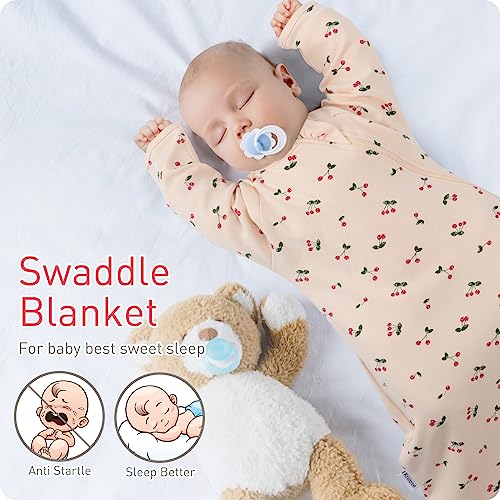 Organic Transitional Baby Swaddling Sack with Arms Up Length Sleeves Mitten Cuffs 0-3 Months Wearable Swaddling Blanket Sleeping Bag for Newborns Boys Girls Sleep Sacks Snug Fit Calms Startle Reflex - color: Lovely Cherry, size: S ( 0-3 Months, 6-14 Lbs )