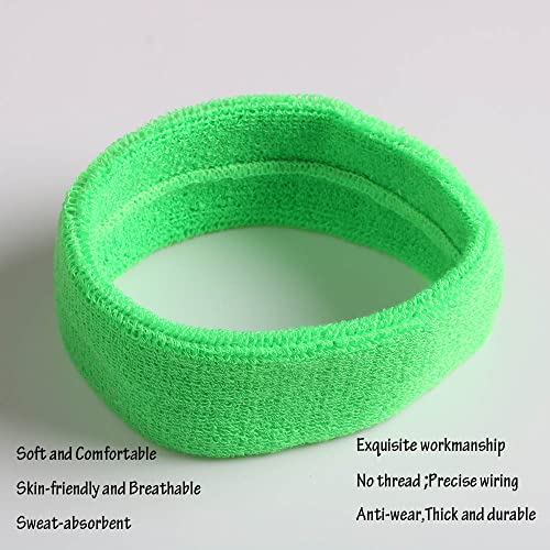 Cotton Sweatband Headbands,Pack of 12,Elastic Stretchy Sport Terry Cloth Sweat Bands,Yoga Workout Fitness Exercise Basketball Headband - color: 12pcs x green cotton sweatband headbands