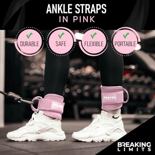 Breaking Limits Ankle Straps for Cable Machines Women - Cable Kick Back Set | Cable Kick Back Ankle Straps, Gym Cable Ankle Strap Attachment, Glute Leg Strap for Cable Machine, Neoprene, Double D-Rings - color: Pink - Single