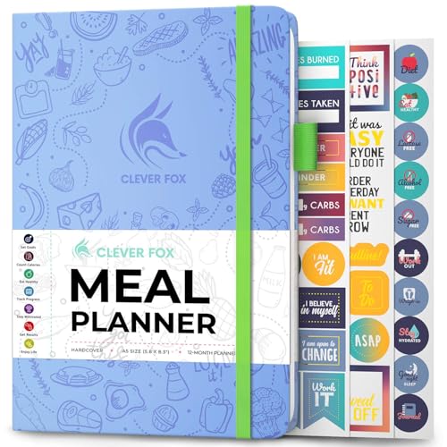 Clever Fox Weekly Meal Planner - Weekly & Daily Meal Prep Journal with Shopping and Grocery Lists for Menu Planning, Healthy Diet & Weight Loss Tracking, Lasts 1 Year, Undated, A5 - Light Blue - color: Light Blue