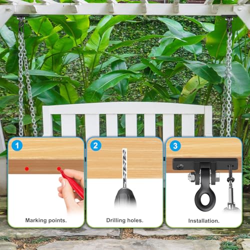 Dolibest Heavy Duty Swing Hangers, Porch Swing Hanging Kit, Black Cast Iron Swing Hooks,Swing Set Hardware w/Wood Screws for Playground, Porch, Wooden Sets, Indoor & Outdoor Use, 180° Rotation (2Pack) - color: Black3-2pcs