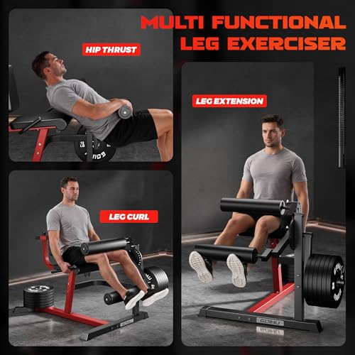 Leg Extension and Curl Machine, 4 in 1 Lower Body Workout Machine, Adjustable Leg Curl Machine with Plate Loaded, Leg Extension Machine with Exercise Bench, Home Gym Weight Machine - style: Red-Z2