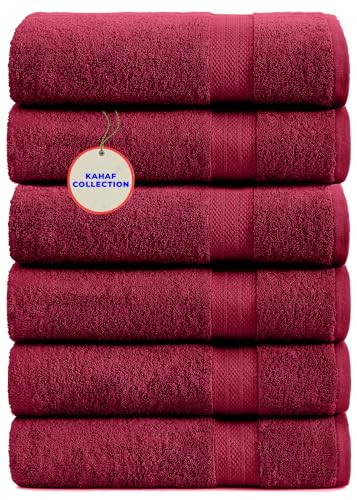 KAHAF COLLECTION 100% Cotton Bath Towels, 24x48 Pack of 6 Towels, Quick Dry, Highly Absorbent, Soft Feel Towel, Gym, Spa, Bathroom, Shower, Pool, Luxury Soft Towels (Burgundy, 24x48-6 Pack) - color: Burgundy, size: 24x48 - 6 Pack