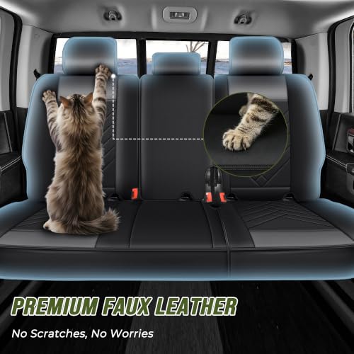 DISUTOGO for 2018 Dodge ram seat Covers 2012-2025 2026 RAM 1500 2500 3500 | Dodge Ram Seat Covers Full Set, Faux Leather Custom Fit Ram 1500 2500 3500 Truck, Flat Bench - color: 110-Black&Grey-Flat Bench, size: 5 Seats full set-RAM 2012-2026