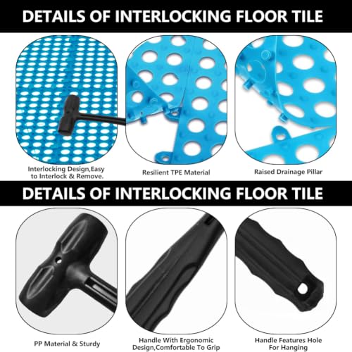 30 Pack Garage Floor Tiles, 12x12 Inch Interlocking Drainage Tiles Non-Slip Deck Tile with Holes for Bathroom, Pool Deck, Gym, Garage, Kitchen & Wet Areas, Easy Splicing Anti-Fatigue Mat (30, Blue) - color: Blue