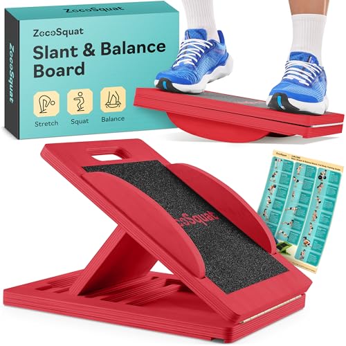 Slant Boards for Exercise, Wooden Slant Board, Calf Stretch Board with 7 Incline Angles, Velour Board, Balance Board & Calf Stretcher, Portable Incline Board for Physical Therapy, Ankle Mobility, Heel & Knees - color: Red