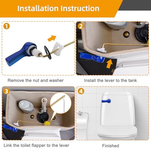 Hibbent Universal Metal Front Mount Toilet Handle Replacement Kit, Blue | Toilet Bowl Flush Handle with Solid Brass Toilet Flush Tank Lever, Stainless Steel Flapper Chains for Most Toilet Tanks - color: Blue, style: Upgraded Front Mount