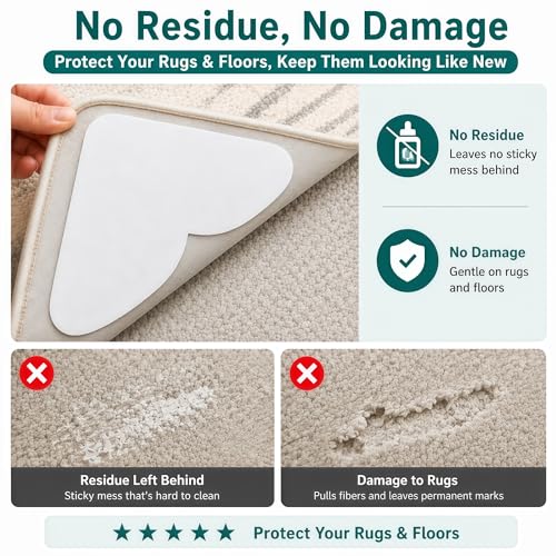 20 PCS Carpet-to-Carpet Rug Corner Grippers, Cloth-Backed Non Slip Pads for Area Rugs Over Carpet, Double-Sided Rug Stoppers Prevent Sliding, Curling & Bunching, Keep Rug Corners Flat (Patented Mesh) - color: Rug on Rug