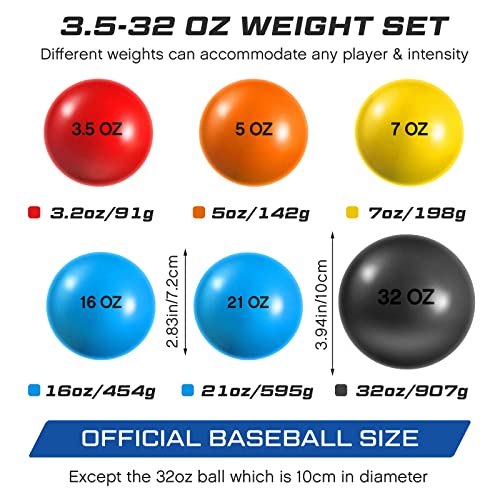 Hungdao 6 Pcs Weighted Plyo Training Balls Variable Plyo Weighted Balls Practice Weighted Baseball Weighted Ball Set for Throwing Pitching Power Improving Accessories, 6 Colors - size: 3.5 to 32 Oz