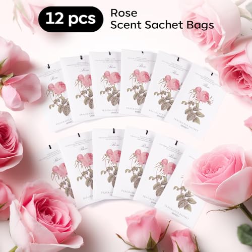 MYARO 12 Pcs Rose Scented Sachets Long Lasting Room Air Freshener Odor Deodorizer Eliminating for Home Drawer Closet Clothes Storage - color: Rose