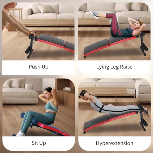 Folding Sit Up Bench, Adjustable Workout Bench for Ab Exercise, Curved Incline/Decline Slant Bench, Strength Training Weight Bench, Situps Abs Workout Equipment
