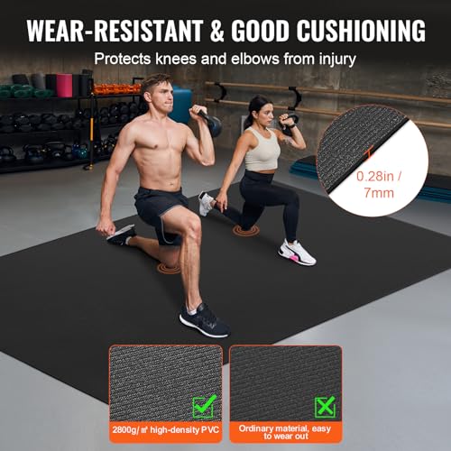 VEVOR Large Exercise Mat, 12'x6'/10'x6'/9'x6'/8'x6'/8'x5'/7'x5'/6'x4' (7mm) Extra Thick, Non Slip High Density Premium Workout Mat, Exercise Yoga Mat for Men & Women, Fitness & Exercise Mat with Bag & Carry Strap, for All Types of Home Yoga, Pilate & Floo