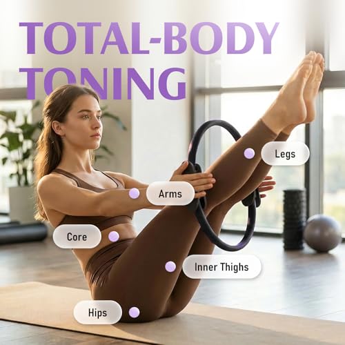 JKSHMYT Pilates Ring Fitness Circle for Women, Pilates Equipment – 14.5" Home Magic Exercise Workout, Better me Pilates Essentials Starter Set for Beginners Toning Inner Thighs, Arms and Core - color: Black