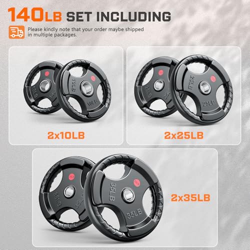 XDDIAS Rubber Weight Plates for Barbell, 2-Inch Olympic Grip Plate for Strength Training, Weightlifting and Bodybuilding in Home & Gym, Solid Cast Iron Weight Plates Pair and Sets - color: 140LBS Set (Pair of10, 25, 35LB)
