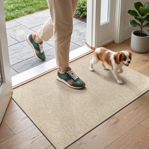 LEKEEPGO Door Mat 17"x29", Non Slip Door Mat Indoor Entrance, Rubber Backing Indoor Door mats Washable Absorbent Low-Profile Doormat Front Entryway Entry Resist Dirt Inside Door Mats, Khaki - color: Khaki, size: 1'5" X 2'5" (Rectangular)