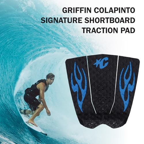 Creatures of Leisure Ethane Ewing Lite Pin Tail Ecopure Traction Pad, EcoPure Organic Additive, 8mm Teardrop Wide Arch Bar - color: Black Cobalt Flames