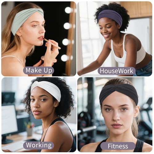 12 Pcs Stretchy Headbands for Women, Absorbed Sport Headband Soft Twist Knotted Hairbands for Daily Life Yoga Workout (Neutral Color 1) - color: Neutral color 1