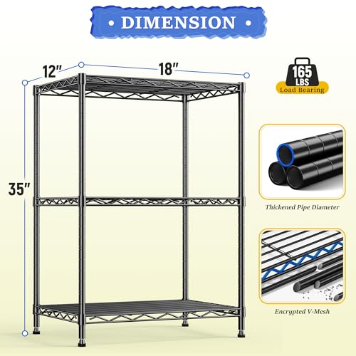DurayLoly 3 Tier Metal Wire Storage Shelves,Adjustable Small Wire Shelving Unit,Utility Storage Rack for Kitchen,Bedroom,Laundry Room,Pantry & Office,17.7”Wx11.8”Dx35.4”H,Black,2pc - size: Black-17.7”W × 11.8”D × 35.4”H（2P）