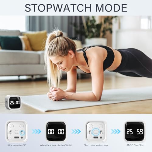 Rotating Pomodoro Timer 5, 25, 10 50 Minutes Preset, Desk Productivity Flip Timer, ADHD Tool Cube Countdown Stopwatch, Vibration/High/Low Volume/Custom Modes, for Work, Study, Back to School, White - color: White