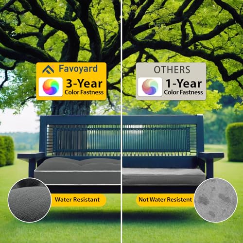 Favoyard Indoor/Outdoor Waterproof Bench Cushion, Dark Grey 48 x 16 inch | 3-Year Fade-Resistant Tufted Pad for Patio Garden Porch Swing Window Kitchen, Non-Slip Ties, High-Density Support, Piped Edge - color: Dark Grey, size: 48 x 16 In