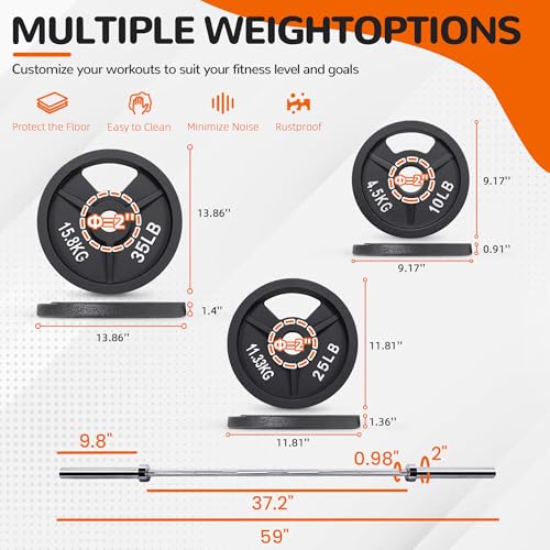 Signature Fitness 2-Inch Cast Iron Barbell Set, Including Multiple LBS Weight Plates and 6FT Barbell Set, Multiple - size: 160LB SET