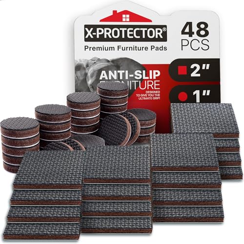 Non Slip Furniture Pads X-PROTECTOR 48PCS - 32pcs 1” Round +16pcs 2" Square | Furniture Grippers! Rubber Feet Hardwood Floor Protectors for Furniture Legs - Couch Stoppers - Keep Furniture in Place! - size: 1 & 2 inch 48 Mixed