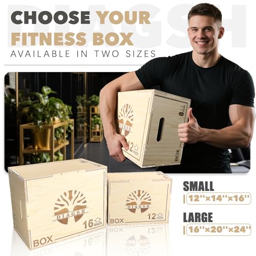 Plyo Box - 3-in-1 Wood Plyometric Jump Platform (16"x12"x8") for Home Gym Training - Ideal for Jumps, Squats & Conditioning-1 Piece - size: 20" x 16" x 12"