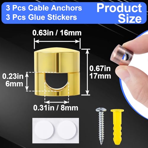 SmallCat 3 Sets Charger Holders for Cords, Adjustable Cable Anchor Holders, Adhesive Metal Cord Clips, Cable Management Wire Organizers for Desk, Office, Nightstand - Gold, Red Bronze, Silver - color: Gold, Red Bronze, Silver, size: 3 Sets