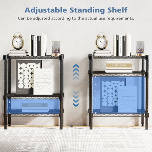 DUMOS 3-Tier Metal Wire Storage Shelves, Adjustable Standing Storage Rack Shelf, Heavy Duty Steel Shelving Unit Organizers for Kitchen Bathroom Pantry Garage, 23.3" Wx13.4 Dx30.2 H, Black - size: 3 Tiers-30.2"H without wheels
