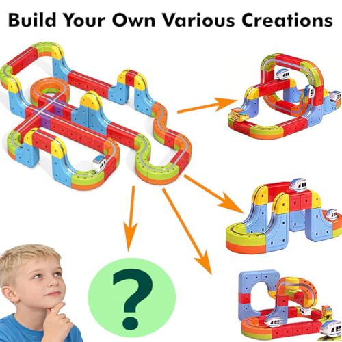 Electric Train Set, 3D Infinity Racer Train Tracks, DIY Toy Car Track, Modular Building Blocks Freely Assembled, STEM Learning Toy Fun Gifts for Kids Toddlers Boys & Girls (68pcs)